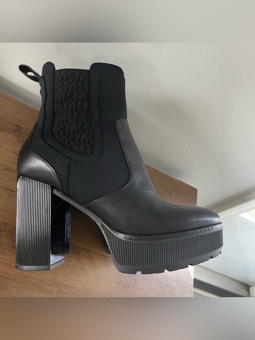 Michael Kors Black Platform Chelsea Block Heel Boots